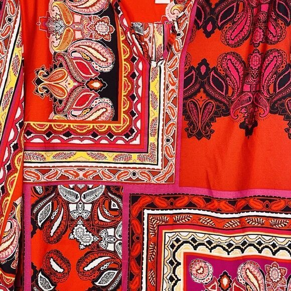 Chicos Womens Patched Paisley Peasant Top Red Size 1 Or Small New - Picture 2 of 6